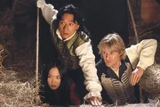 Jackie Chan (m), Owen Wilson (r), and Fann Wong (l)