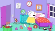 W&auml;hrend Mama Wutz und Frau Locke (li.) ausgehen, freuen sich Peppa (mi.) und Luzie (re.) &uuml;ber ihre &Uuml;bernachtungsparty und gr&uuml;beln aufgeregt dar&uuml;ber, was sie wohl machen werden wenn sie erwachsen sind. Welche Autos sie fahren werden, wie viele verschiedene Jobs sie haben und ob sie eigene Familien gr&uuml;nden werden.