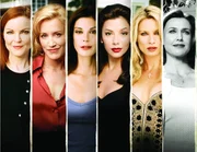 L-R: Bree Van De Kamp (Marcia Cross), Lynette Scavo (Felicity Huffman), Susan Mayer (Teri Hatcher), Gabrielle Solis (Eva Longoria), Edie Britt (Nicollette Sheridan), Mary Alice Young (Brenda Strong)