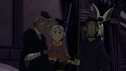 L-R: Sokka, Aang, Katara, Momo