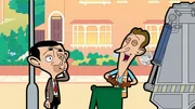First from the left: Mr. Bean (voiced by Rowan Atkinson)