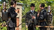 L-R: George Crabtree (Jonny Harris), William Murdoch (Yannick Bisson), Henry Higgins (Lachlan Murdoch)