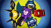 Batwing (l.), Bibi (2.v.l.), Redbird (r.), Bam (unten), Buff (oben) Batwing (l.), Bibi (2.v.l.), Redbird (r.), Bam (unten), Buff (oben)