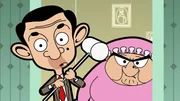 L-R: Mr. Bean (voiced by Rowan Atkinson), Mrs. Wicket (voiced by Sally Grace) L-R: Mr. Bean (voiced by Rowan Atkinson), Mrs. Wicket (voiced by Sally Grace)