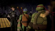 L-R: Karai, Leonardo, Raphael
