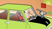 Das Baby-&Auml;ffchen hat sich in den  Kopf gesetzt, ein wenig Schabernack mit Mr. Bean zu treiben, und huscht unbemerkt ins Auto.