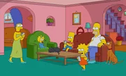 (v.l.n.r.) Marge; Maggie; Bart: Lisa; Homer; Knecht Ruprecht