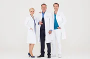 Dr. Kathrin Globisch (Andrea Kathrin Loewig, l.), Dr. Roland Heilmann (Thomas R&uuml;hmann, M.), und Dr. Martin Stein (Bernhard Bettermann, r.), &Auml;rzte an der Sachsenklinik, sind langj&auml;hrige Freunde.