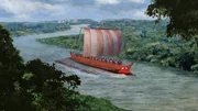 2D CGI einer Liburna auf der Donau.
