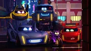 Batmobil Bam (un. li.), Motorrad Bibi (un. Mi.), Auto Redbird (re.), Flugzeug Wing (ob. li.) und Truck Buff (hi. Mi.) sind nicht irgendwelche Fahrzeuge - sie sind die Batwheels! Gemeinsam und an der Seite von Batman, Robin und Batgirl sorgen sie f&uuml;r Sicherheit auf den Stra&szlig;en von Gotham City.