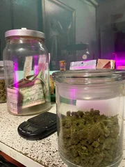 Marijuana and money in jars. (Credit: National Geographic)