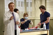 Christina (Sandra Oh, 2.v.l.), Meredith (Ellen Pompeo, 2.v.r.) und Derek (Patrick Dempsey, r.) &uuml;berlegen, wie sie verschiedene Eingriffe in Syrien durchf&uuml;hren k&ouml;nnten. Owen (Kevin McKidd, l.) ist w&auml;hrenddessen nach wie vor sehr bem&uuml;ht, dem kleinen Jungen zu helfen, dessen Eltern im Koma liegen ...