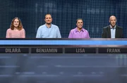 Die Kandidat:innen der Sendung (v.l.n.r. am Panel): Dilara Gro&szlig;, Benjamin Glogowski, Lisa Kanzler, Frank Hecktor.