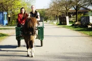 Brigitte und Anna machen gemeinsam mit Shetlandpony Carima einen Ausflug mit der Kutsche.