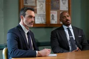 LAW & ORDER -- "Last Dance" Episode 23005 -- Pictured: (l-r) Reid Scott as Det. Vincent Riley, Mehcad Brooks as Det. Jalen Shaw -- (Photo by: Virginia Sherwood/NBC)