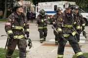 (l-r) Kelly Severide (Taylor Kinney), Mouch (Christian Stolte), Matthew Casey (Jesse Spencer) , Stella Kidd  (Miranda Rae Mayo)