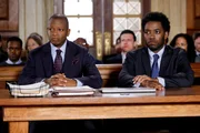 LAW & ORDER -- "On The Ledge" Episode 23006 -- Pictured: (l-r) Lawrence Gilliard Jr. as Attorney Aaron Dressler, Chinaza Uche as Kenneth Cartwright -- (Photo by: Steve Hart/NBC)