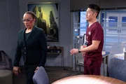 Pictured: (l-r) S. Epatha Merkerson as Sharon Goodwin, Brian Tee as Ethan Choi