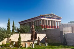 Wie auf dieser 3D-Ansicht k&ouml;nnte der Tempel des Parthenon auf der Akropolis in Athen einst ausgehen haben &ndash; statt dem bekannten Wei&szlig;, voller leuchtender Farben.