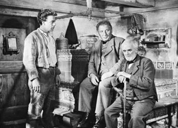 Uli der Knecht Der Knecht mit dem alten und dem neuen Herrn: Hannes Schmidhauser als Uli, Heinrich Gretler als Bodenbauer, Emil Hegetschweiler als Glunggenbauer Joggeli