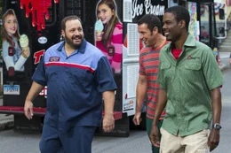 Eric Lamonsoff (Kevin James, li.), Lenny Feder (Adam Sandler), Kurt McKenzie (Chris Rock, re.)