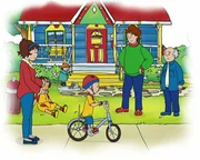 Sarah (2.v.li.) hat keine St&uuml;tzr&auml;der mehr an ihrem Fahrrad. Caillou m&ouml;chte jetzt auch ohne diese Hilfe fahren. Doch das ist gar nicht so einfach...