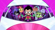 v.li.: Raven, Starfire, Robin, Cyborg, Beast Boy