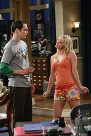 Sheldon Cooper (Jim Parsons, l.); Penny (Kaley Cuoco, r.)