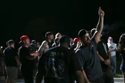 Midwest Street Cars 'Monkey' gestures on Race Night.