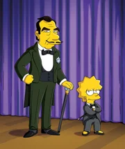 Lisa (r.) freundet sich mit einem alten Magier (l.) an, der seine Zaubertricks an sie weitergibt. Sie tritt daraufhin als "The Great Simpsina" auf, jedoch bemerkt sie, dass die Konkurrenz es auf sie abgesehen hat ...