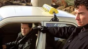 Der Taxifahrer Rainer Goltz (Henning Baum, li.) wurde von Gangstern nach einem spektakul&auml;ren Raub&uuml;berfall gezwungen ihnen zur Flucht zur verhelfen. Nun will der Gangster Udo Hesse (Bernd Gnann) den Zeugen liquidieren...
