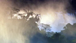 An manchen Tagen ist die Luft &uuml;ber den Iguaz&uacute; Wasserf&auml;llen mit Gischt erf&uuml;llt.