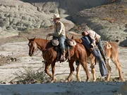 ARD DIE DREI BEGR&Auml;BNISSE DES MELQUIADES ESTRADA (the three burials of melquiades estrada), USA/Frankreich 2004, Regie Tommy Lee Jones, am Donnerstag (11.06.09) um 23:00 Uhr im Ersten. Unbeirrt f&uuml;hrt Pete (Tommy Lee Jones, li.) den Weg nach Mexiko mit seinem Gefangenen Mike (Barry Pepper) und der Leiche von Melquiades fort. &copy; ARD Degeto - honorarfrei - Verwendung gem&auml;&szlig; der AGB im engen inhaltlichen, redaktionellen Zusammenhang mit o. g. Sendung bei Nennung Bild: "ARD Degeto" (S 2), Programmplanung und Presse (069) 1509-334 oder -335, e-mail degeto-presse@degeto.de.