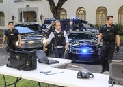 Pictured left to right: Daniel Dae Kim as Chin Ho Kelly, Chi McBride as Lou Grover, Scott Caan as Danny "Danno" Williams, and Alex O'Loughlin as Steve McGarrett.