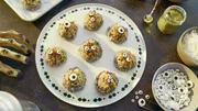 Beauty shot of Molly Yeh's Matcha Macaroons Monsters, as seen on Girl Meets Farm, season 9.