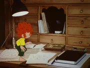 Pumuckl schreibt einen Brief an die Hausmeisterin. "Vier kalt" steht darin. Die Hausmeisterin wundert sich sehr und denkt bald, dass ein gef&auml;hrlicher Verr&uuml;ckter sie bedrohen will.