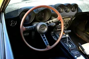 Datsun 240Z, close up of steering wheel. Datsun 240Z, close up of steering wheel.