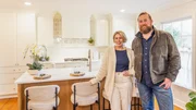Ben and Erin Napier are happy with their work as they smile inside of the Mortimer kitchen, as seen on Home Town, Season 8