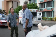 On left: Steve McGarrett (Alex O'Loughlin) and on right Lou Grover (Chi McBride).