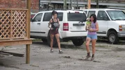 Lizzy and Tania approach the trailer with Hilda. Lizzy and Tania approach the trailer with Hilda.
