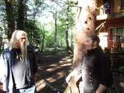 L-R: Billy Brown and Noah Brown find each other in front of their home.