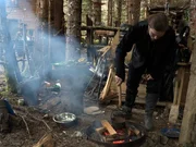 Noah Brown melting metal to make bullets.