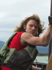 Bear Brown and Matt Brown holding ladder on Integrity.