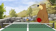 Dr. Brumm und Pottwal wollen eine Partie Tischtennis gegeneinander spielen.