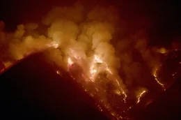 Ein Bergr&uuml;cken in Andalusien steht nachts in Flammen. Allerdings geh&ouml;ren Waldbr&auml;nde hier zum nat&uuml;rlichen Rhythmus der Erneuerung.