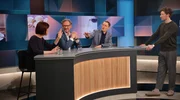 Zu Gast bei Louis Klamroth (r.): v.l.n.r. Luise Molling (Verbraucherschutzorganisation Foodwatch), Eckart von Hirschhausen (Arzt und Fernsehmoderator, pr&auml;sentiert die ARD-Doku &bdquo;Hirschhausen und der Zucker&ldquo;) und Karl Lauterbach (SPD, Bundestagsabgeordneter und fr&uuml;herer Bundesgesundheitsminister).