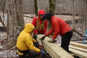 The treehouse build team working on the treehouse.