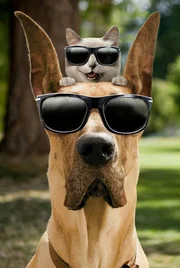 Wo Marmaduke (unten) auftaucht, herrscht Chaos. Die verspielte, riesige Dogge der Familie Winslow ist so ungeschickt, dass ihn alle damit aufziehen. Von daher wittert Marmaduke seine gro&szlig;e Chance, als er mit Familie Winslow und dem Hauskater Carlos (oben) nach Kalifornien umziehen ...