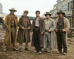 Jesse James (Colin Farrell, M.) mit den anderen Farmern, die sich ihren Besitz mit allen Mitteln zur&uuml;ckholen wollen.