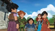 Sie halten zusammen. Die Freunde: Little John, Robin Hood,  Tuck, Marian und Scarlett.